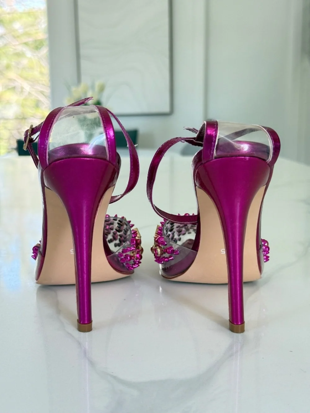Azalea Wang Arthelia Pink Crystal Embellished Clear Pumps - Picture 7 of 14